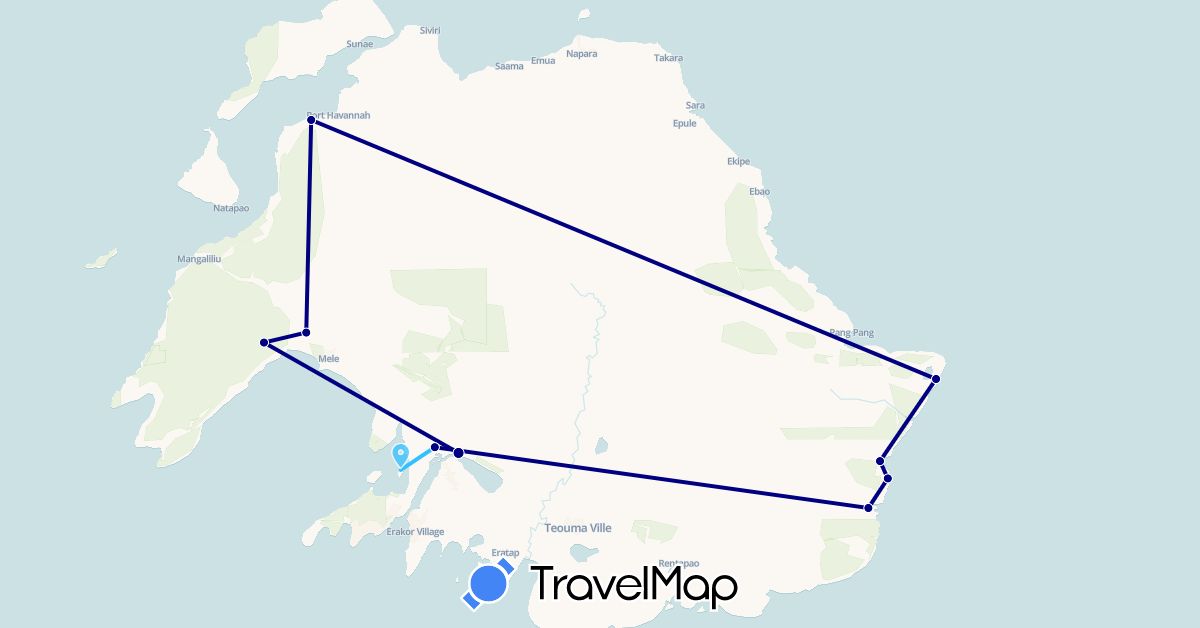 TravelMap itinerary: driving, boat in Vanuatu (Oceania)